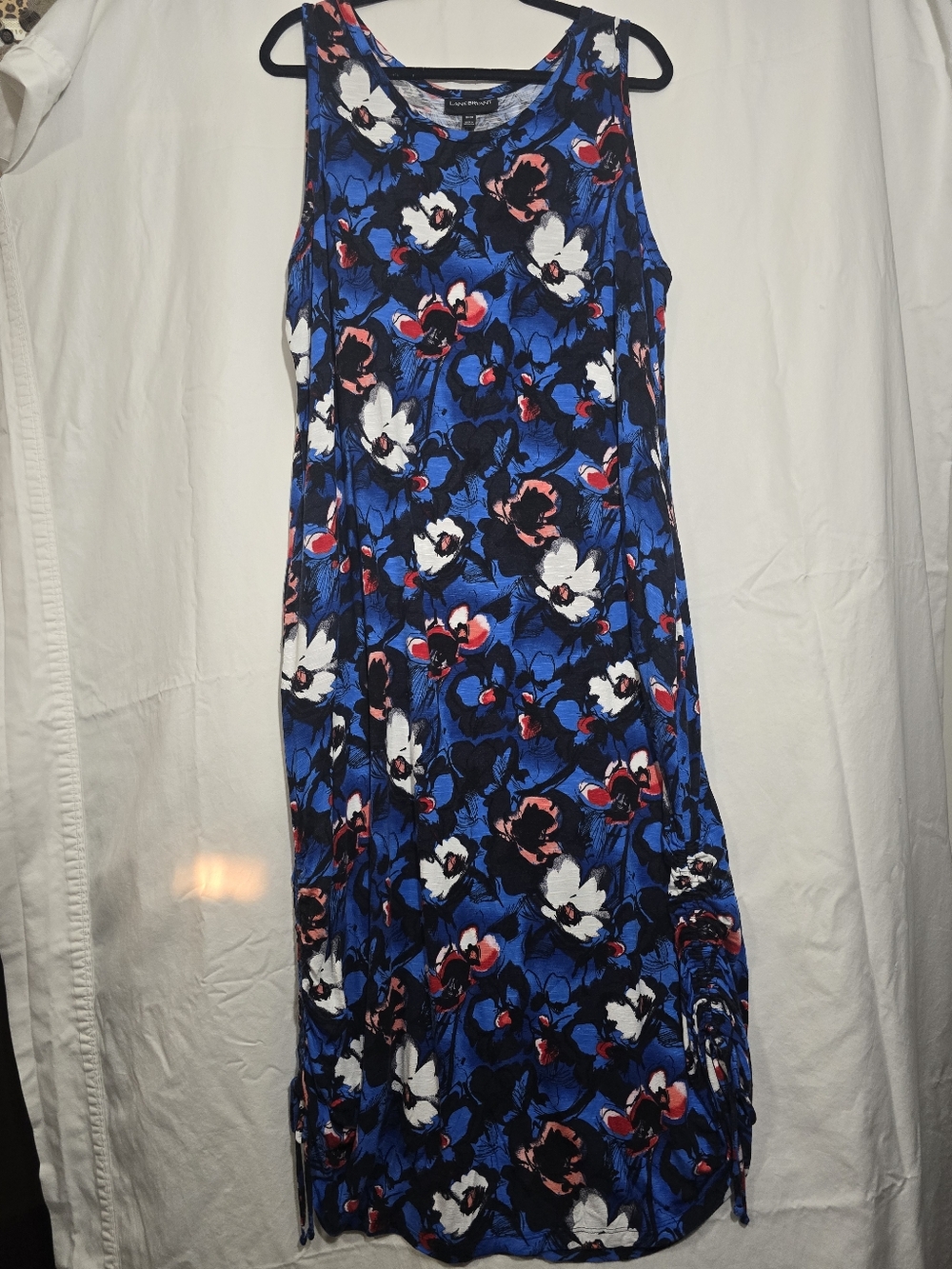 Lane Bryant 18/20 Blue Floral Midi Dress With Red, Pink and White Accents